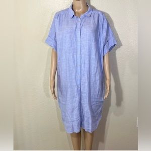 J Crew Relaxed fit Short Sleeve French Blue Baird McNutt Irish Linen Shirtdress